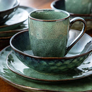 Vancasso Serviesset Groen 32 stuks - Met Mok - Glazuur porseleinen Serviesset - Tafelgerei - Chique Serviesset - Groen