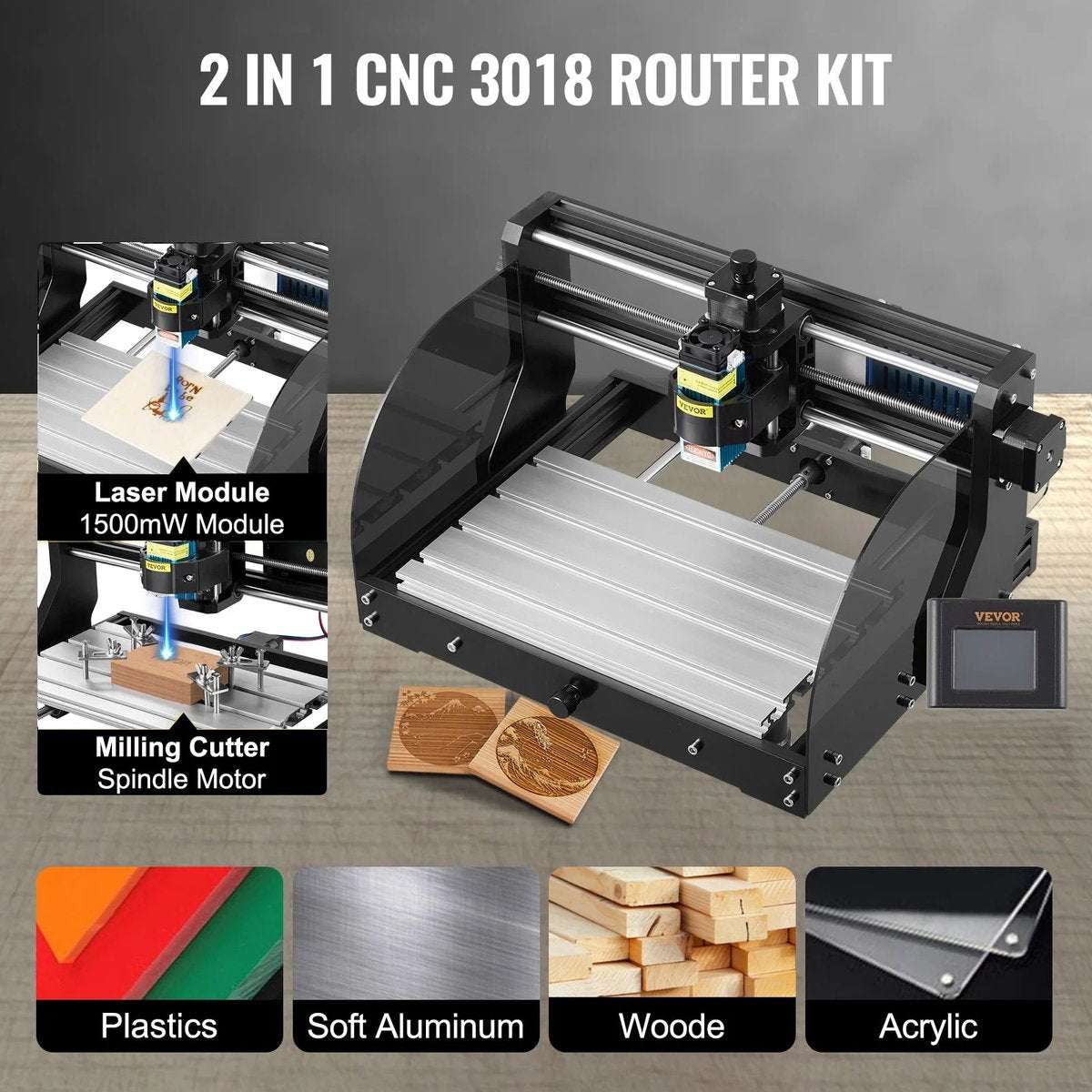 Lasergraveermachine - 3 Assen - GRBL besturing - Houtsnijder - Lasersnijmachine - 40x30x25cm