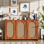 Gutent Dressoir, Walnoot, met 3 deuren, Veel Opbergruimte, Kunstrotan Deuren en metalen handgrepen, is een accentstuk in de eetkamer, woonkamer en keuken.