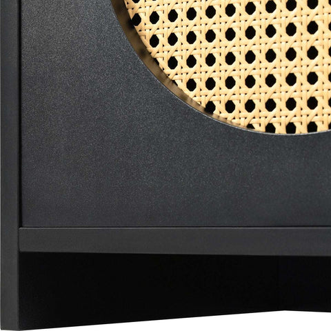 Gutent Dressoir, Zwart, met 3 deuren, Veel Opbergruimte, Kunstrotan Deuren en metalen handgrepen, is een accentstuk in de eetkamer, woonkamer en keuken.