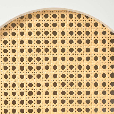 Gutent Sideboard, White, with 3 Doors, Lots of Storage Space, Artificial Rattan Doors and Metal Handles, is an accent piece in the dining room, living room and kitchen.