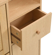 Houten Rotan Schoenenkast - Schoenenkast met 3 Schuine Deuren en 1 Lade - Massief Houten Poten en Handgrepen - Voor Smalle Ingangen - 90 x 125 x 17 cm