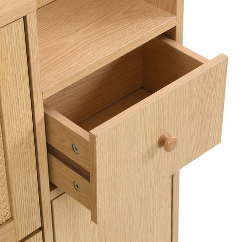 Houten Rotan Schoenenkast - Schoenenkast met 3 Schuine Deuren en 1 Lade - Massief Houten Poten en Handgrepen - Voor Smalle Ingangen - 90 x 125 x 17 cm