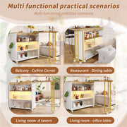 Uitschuifbare Bartafel met Opbergruimte - Moderne Verplaatsbare Bartafel - Telescopische Bartafel met LED - Bartafel - Bistrotafel - Hoge Tafel - Kookeiland - Bistrotafel - (138-204×39×105cm) - Wit & Goud