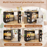 Uitschuifbare Bartafel met Opbergruimte - Moderne Verplaatsbare Bartafel - Telescopische Bartafel met LED - Bartafel - Bistrotafel - Hoge Tafel - Kookeiland - Bistrotafel - (138-204×39×105cm) - Zwart