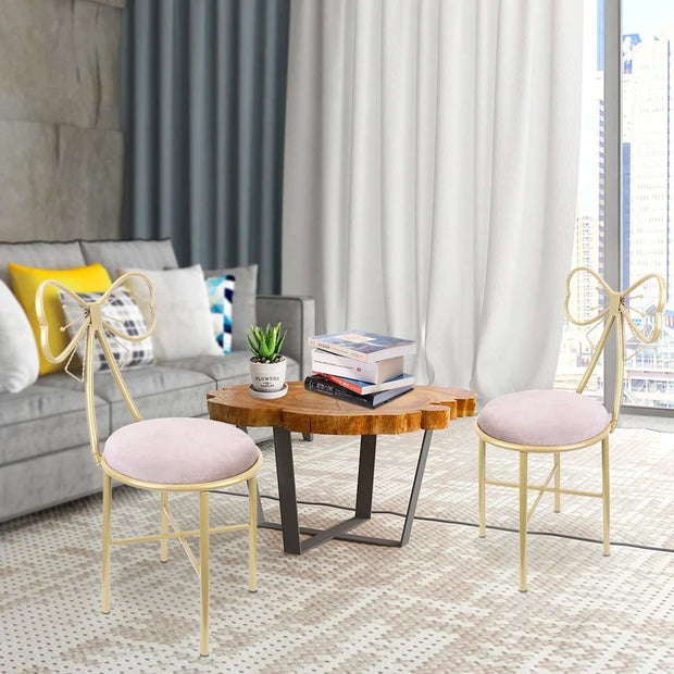 Set van 2 Stoelen - Roze met Goud - Strikvorm - Meisjeskamer - Speelgoedkamer - Make-up Stoel - Smeedijzer