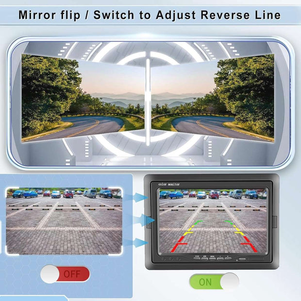 Achteruitrijcamera met 7 inch LCD-monitor - Nachtzicht, Waterdicht, Geschikt voor Auto's, Vrachtwagens en Campers