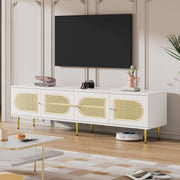 Wit Rattan - TV Cabinet - 180x40x50cm - 4 Rattan-Deuren - Verstelbare Planken - en Kabelbeheer voor Televisies tot 80 inch - Tv-Kast - Lowboards