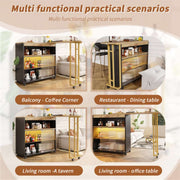 Uitschuifbare Bartafel met Opbergruimte - Moderne Verplaatsbare Bartafel - Telescopische Bartafel met LED - Bartafel - Bistrotafel - Hoge Tafel - Kookeiland - Bistrotafel - (138-204×39×105cm) - Zwart & Goud