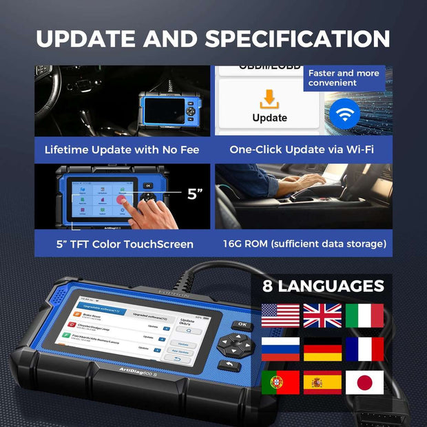 OBD2 Scanner - Diagnosecomputer - Storing Verwijderen - Uitleesapparatuur Auto - Diagnose Auto - 9 Speciale Functies - ABS/SRS/EGR - Zwart