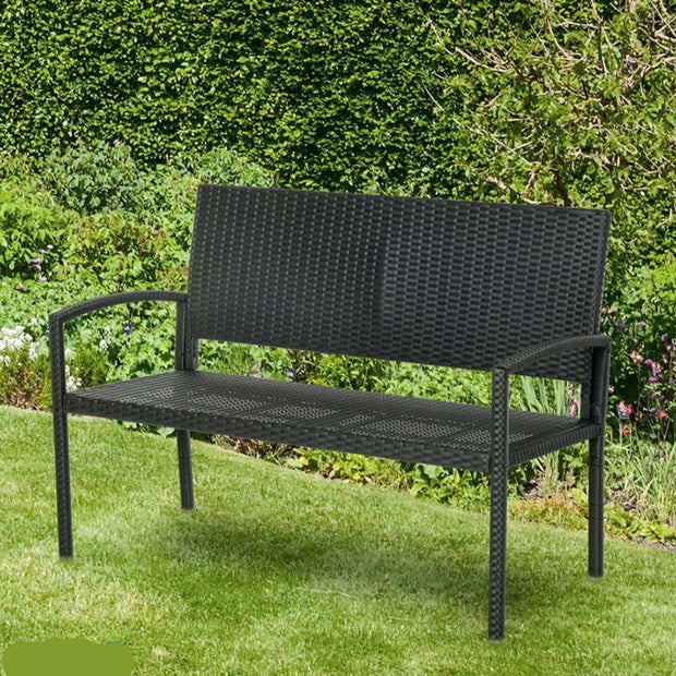 Tuinbank - Rattan - Stalen Frame - 2-Zits - Zwart - 122 x 60 x 85 cm