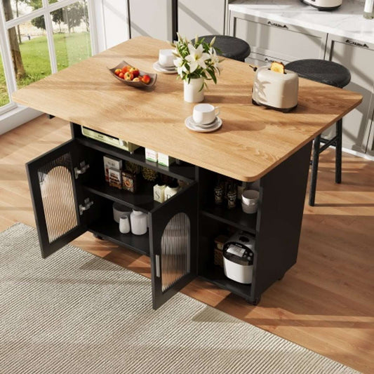 Keukeneiland - Modern Keukeneiland - Keukenkast - Uitneembare Serveerwagen Buffetkast - Eetkamerwagen - met Houtnerf - Buffetkast - Multifunctionele Eettafel - met Opbergruimte