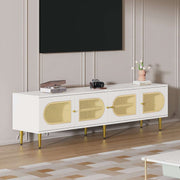 Wit Rattan - TV Cabinet - 180x40x50cm - 4 Rattan-Deuren - Verstelbare Planken - en Kabelbeheer voor Televisies tot 80 inch - Tv-Kast - Lowboards