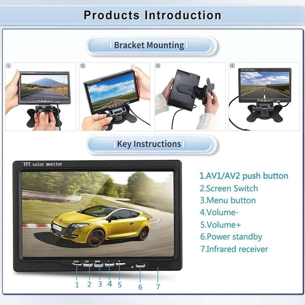 Achteruitrijcamera met 7 inch LCD-monitor - Nachtzicht, Waterdicht, Geschikt voor Auto's, Vrachtwagens en Campers