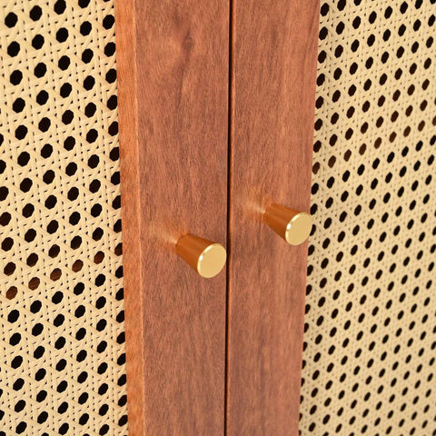 Gutent Dressoir, Walnoot, met 3 deuren, Veel Opbergruimte, Kunstrotan Deuren en metalen handgrepen, is een accentstuk in de eetkamer, woonkamer en keuken.