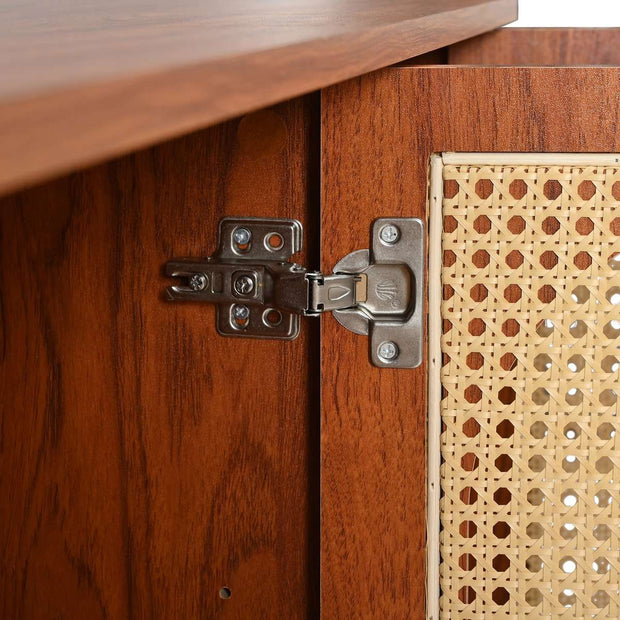 Gutent Dressoir, Walnoot, met 3 deuren, Veel Opbergruimte, Kunstrotan Deuren en metalen handgrepen, is een accentstuk in de eetkamer, woonkamer en keuken.