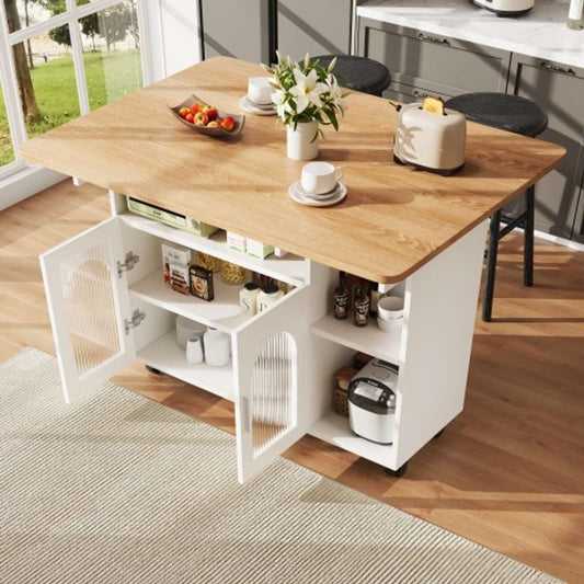 Keukeneiland - Modern Keukeneiland - Keukenkast - Uitneembare Serveerwagen Buffetkast - Eetkamerwagen - met Houtnerf - Buffetkast - Multifunctionele Eettafel - met Opbergruimte