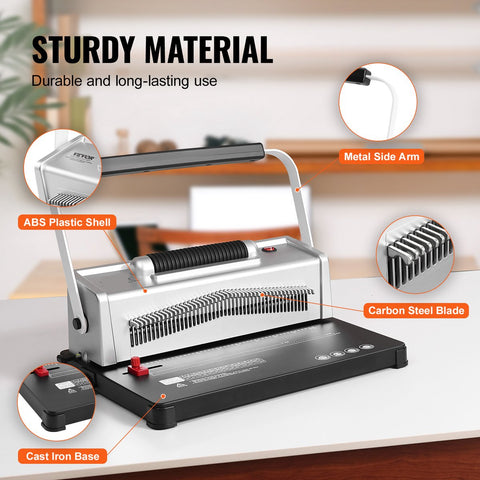 Spiraalbindmachine - IJzeren Basis + ABS-Kunststof Behuizing - Efficiënt en Schoon Inbinden - Compatibel met Verschillende Maten - Robuust en Duurzaam - Inclusief Accessoires