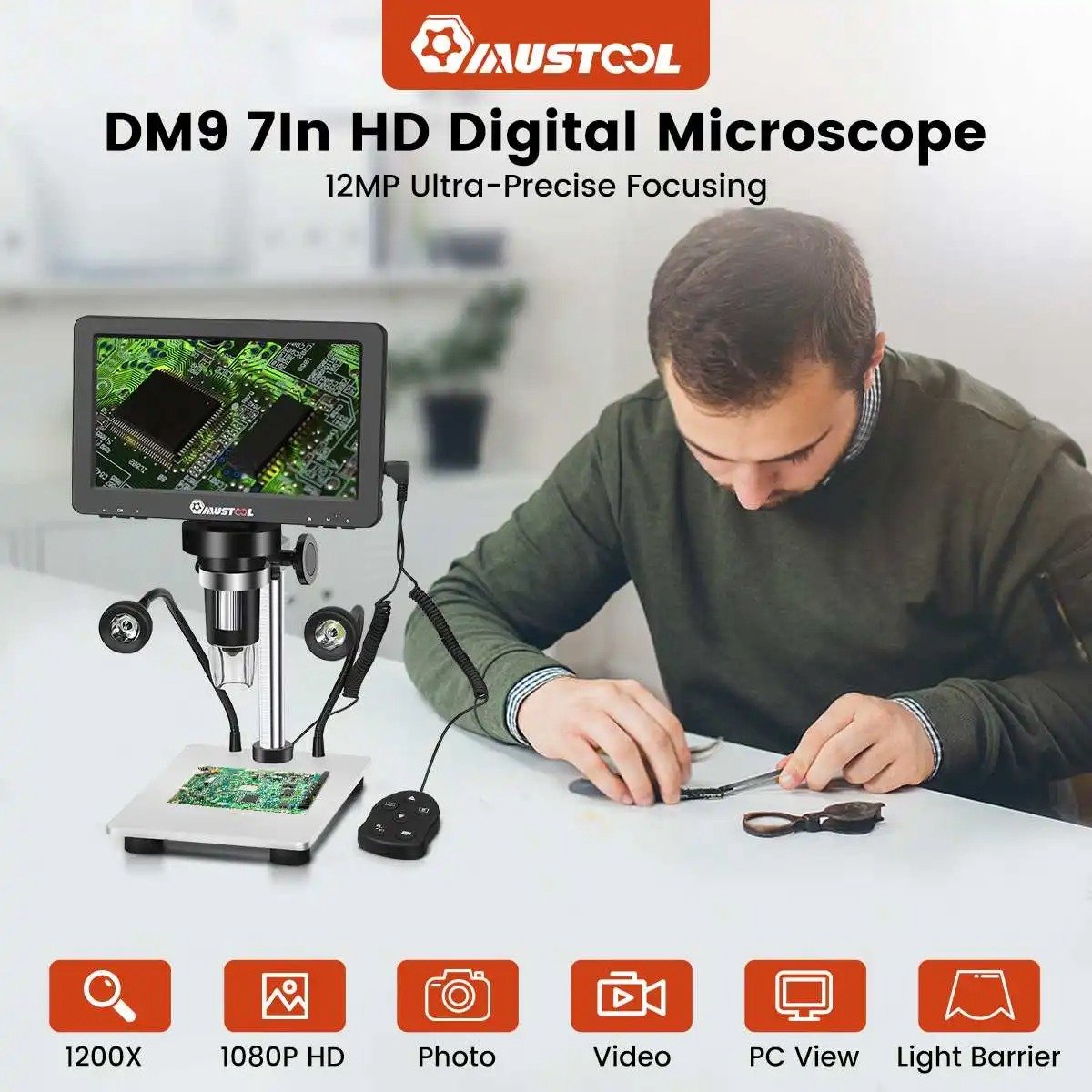 Digitale Microscoop - Met 9 Inch Verstelbare Display HD - LCD 1200x - Camera USB - 10 Led Lampen