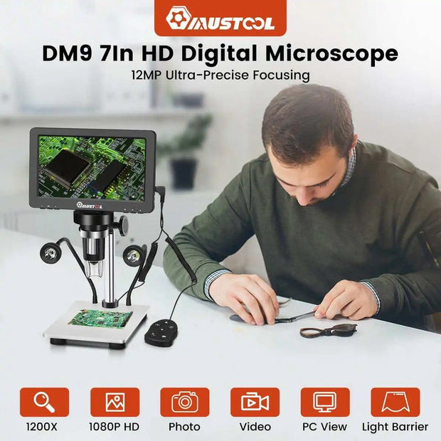 Digitale Microscoop - Met 9 Inch Verstelbare Display HD - LCD 1200x - Camera USB - 10 Led Lampen