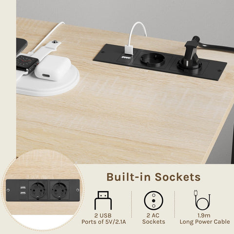 Printerkast - Archiefkast - Printer - Met laden en oplaadstation - 40 cm x 80 cm x 66 cm - Licht eiken met zwart