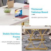 Bureau - Modern Bureau met Gouden Metalen Frame - Computerbureau - Computer Tafel - Bureautafel - Wit en Goud - 159 x 79 x 78 cm