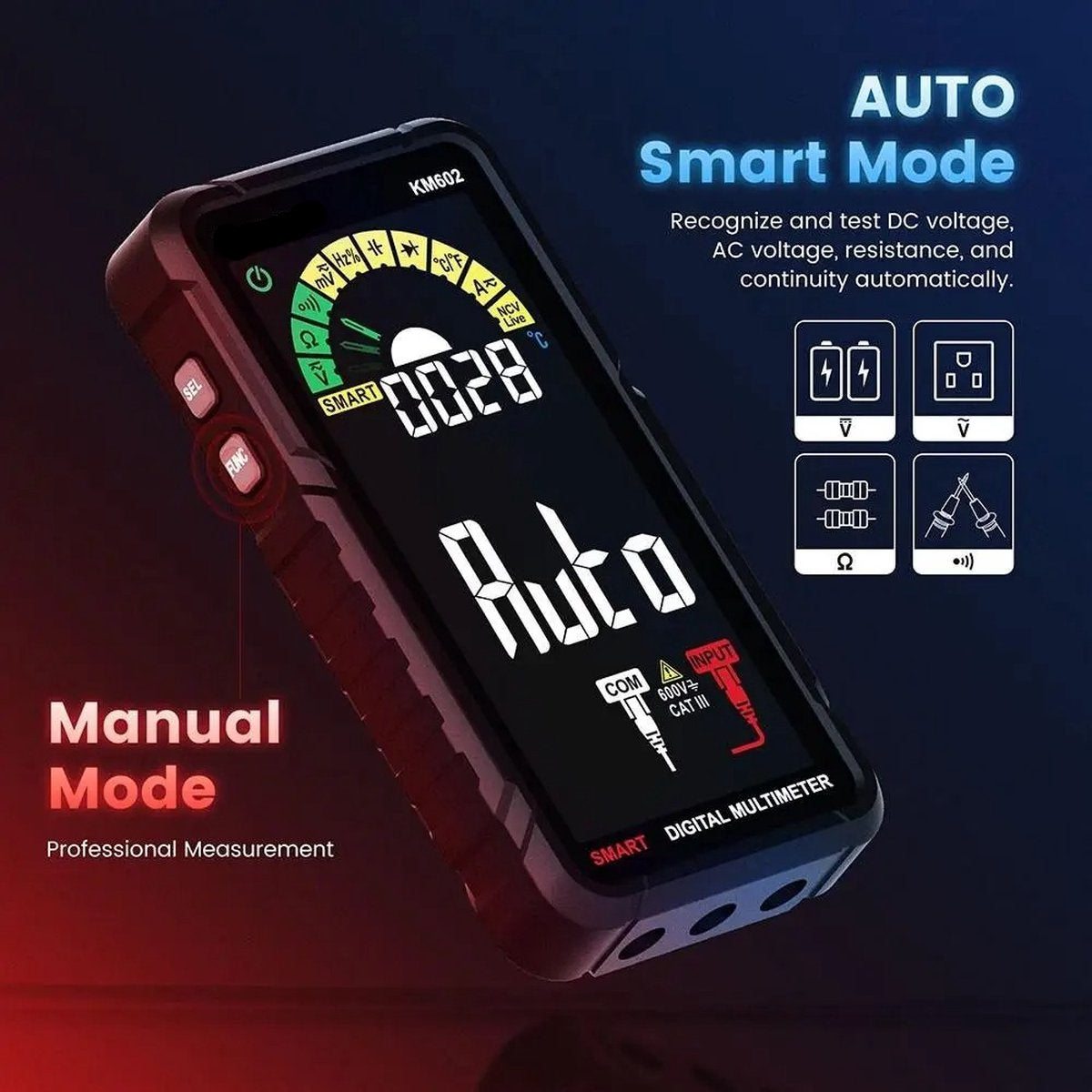 Digitale Multimeter Pro 602 - Oplaadbaar - Spanning Meter -AC/DC - Slimme Modus - True-RMS Functie - Dubbele Beveiliging - Meet Accessoires