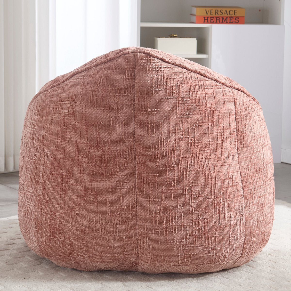 Zitzak Stoel met Voetensteun - Beanbag in Luxe Chenille Stof - Hoge Druk Schuimvulling - Ergonomisch Ontwerp - 89x88x76 cm - Roze
