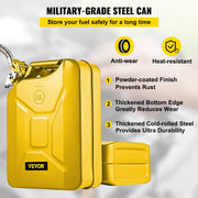 Benzinejerrycan - 0.8 mm Dik Koudgewalst Staal - met Ergonomische Handgrepen - met Flexibele Uitloopauto's - 30 x 15 x 18.5 Inch 20 Liter - Geel