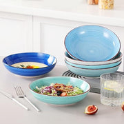 Tafelservies - 18-delig Combiservies - Eetserviesset voor 6 Personen - 6 Platte Borden - Soepborden en Dessertborden - Blauw