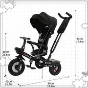 Driewieler "Sep" - Fiets - 6-in-1 - Sterk en Duurzaam - Verbeterd Ontwerp - Zonnescherm - All Terrain Banden - Duwstang - Buggy - Kinderzitje - Tot 5 Jaar - Zwart