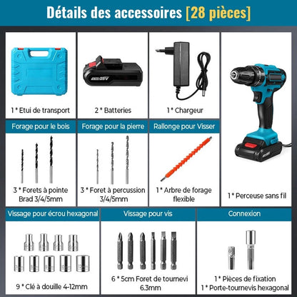 Koolborstelloze Elektrische Schroevendraaier - 1300NM - Snoerloze Slagmoersleutel - met LED-licht - Snoerloze Boormachine - Blauw