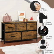 Dressoir Kasten - Dressoir Tv Kast - 5 Lades - Slaapkamer Dressoirs - Kledingkast - Rustiek Bruin met Zwart
