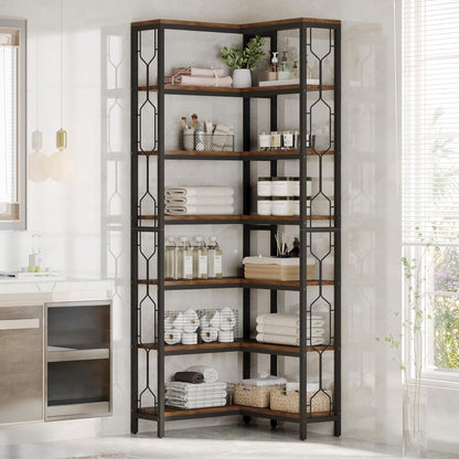 Boekenkast - Hoek Boekenkast met 7 Planken - Industrieel - Spaanplaat - Bruin/Zwart - 60 x 60 x 200 cm