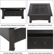 BBQ - Grill Apparaat - Vuurkorf - Vuurschaal - Met Kookrooster - Met Vonkscherm - Met Poker Haak en Opvangbak - Tuinhaard - Kookplaat - Vierkant - Zwart - 81x81x34.5CM