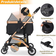 Dog buggy - Foldable - 2 in 1 - Ideal for dogs and cats - Including storage basket - Up to 40kg - Grey with silver