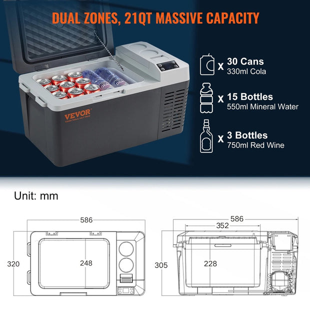 Koelbox met display 20L - Control - Display - LEDscherm - Mini - Auto - Koelkast - Draagbare - Luxe - Koelkast - Vriezer - AC - Koeler - Buiten - Caravan - Camping - Vakantie - Roadtrip