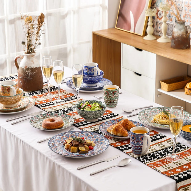 Serviesset - 32-delig - Bohemian Mandala Design - Turquoise Porselein - Diner,Dessertborden, Kommen & Mokken - Uniek & Stijlvol