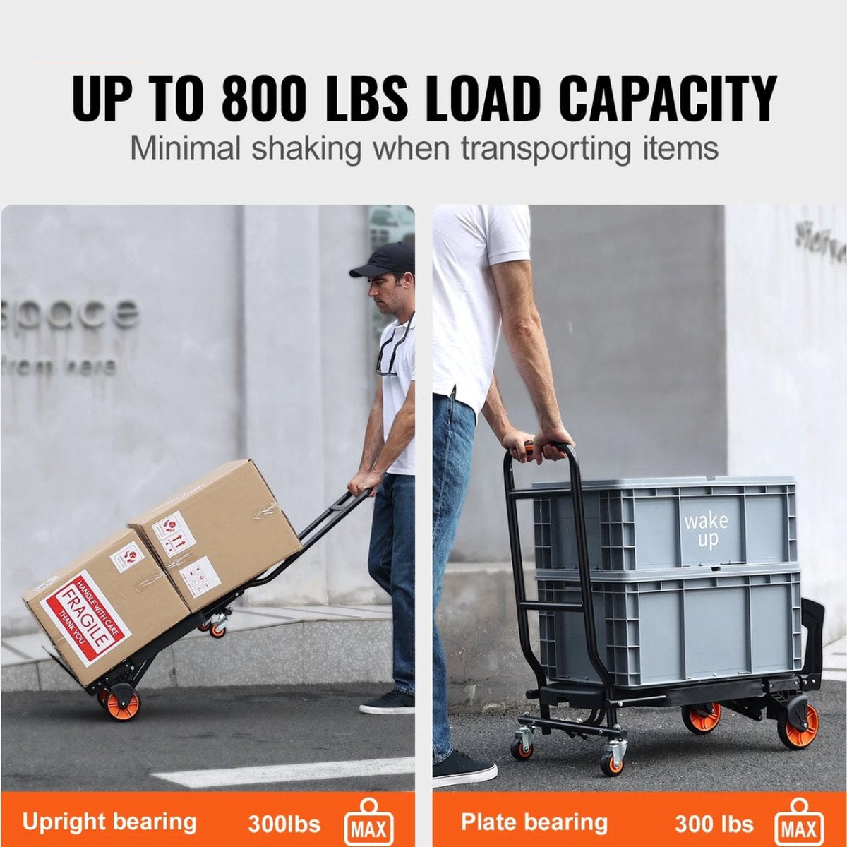 Inklapbare Steekwagen - Opvouwbare Handtruck - 2 in 1 Aluminium Kar - Kar Voor Transport - Magazijn Kar - Ergonomisch Ontwerp - Zwart - Max. 150KG
