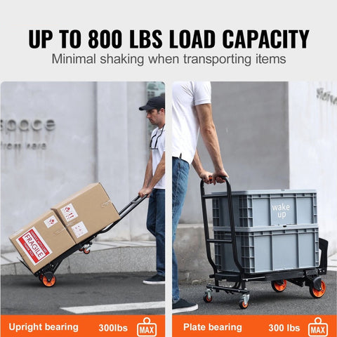 Inklapbare Steekwagen - Opvouwbare Handtruck - 2 in 1 Aluminium Kar - Kar Voor Transport - Magazijn Kar - Ergonomisch Ontwerp - Zwart - Max. 150KG