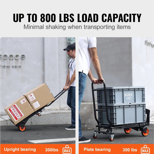 Inklapbare Steekwagen - Opvouwbare Handtruck - 2 in 1 Aluminium Kar - Kar Voor Transport - Magazijn Kar - Ergonomisch Ontwerp - Zwart - Max. 150KG