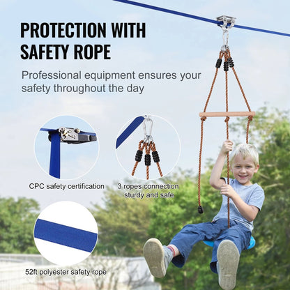 Kabelbaan - Zipline met schommel - Kabelbaan voor kinderen - DIY kabelbaan - Makkelijk te installeren - 20 meter