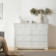 Witte Ladekast met 9 Lades – Grote Opbergkast 120x40x88 cm – Gelakt Halmeubel met Golvend Design en Slagvaste Hoeken – Voor Woonkamer, Badkamer of Slaapkamer