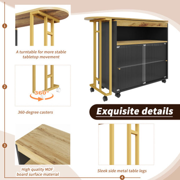 Uitschuifbare Bartafel met Opbergruimte - Moderne Verplaatsbare Bartafel - Telescopische Bartafel met LED - Bartafel - Bistrotafel - Hoge Tafel - Kookeiland - Bistrotafel - (138-204×39×105cm) - Zwart & Goud