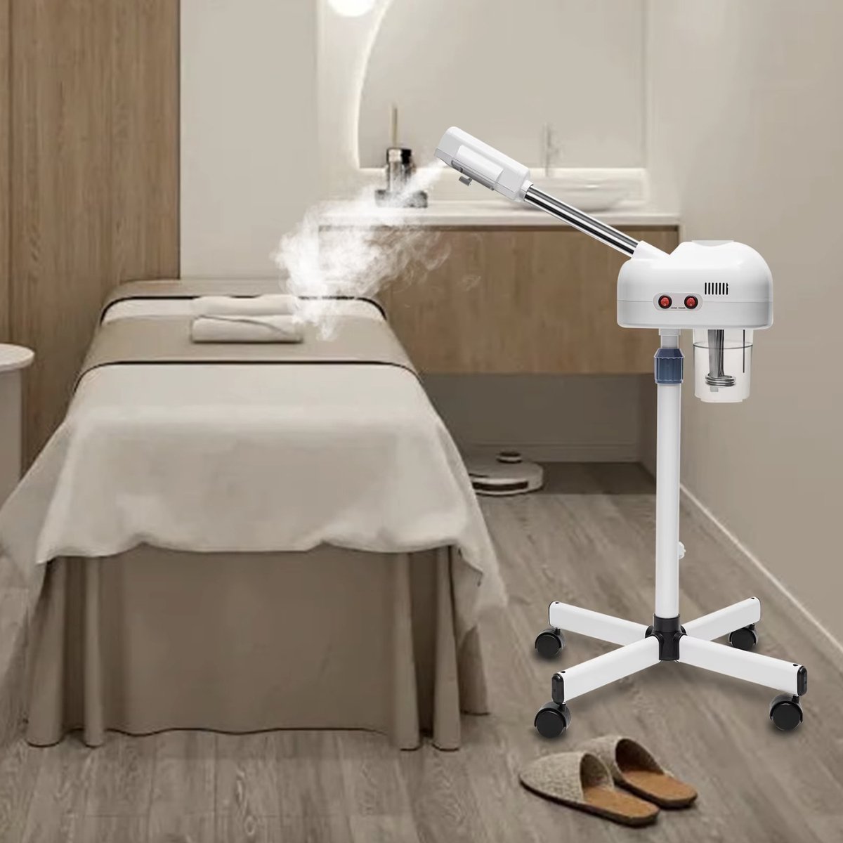 Gezichtsstomer - Stoom apparaat - Spray - Gezicht sauna - Huid bevochtiger - Schoonheidssalon - 750W - Op wielen - Wit
