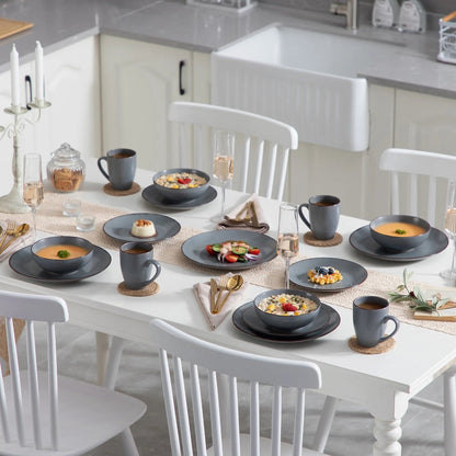 Luxe Serviesset – 32 delig – 8 persoons – Porselein - Bordenset – Dinner platen – Dessertborden - Kommen - Mokken - Schaaltjes -Grijs