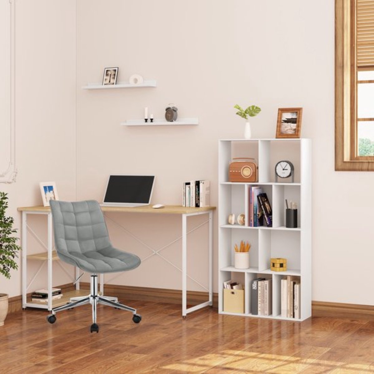 Scandinavische Boekenkast - Opbergkast of Ladderrek - Spaanplaat - 4-Laags Boekenkast - Boekenplankkast - Kubuskast met 10 Open Compartimenten - voor het Tentoonstellen van Boeken in de Woonkamer - 60x20x120 cm - Wit