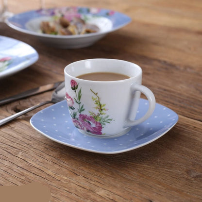 Luxe Serviesset - Bordenset - Kommen set - Soep Borden - Dessert Borden - Dinerborden - set van 30 - 6 persoons - Wit - Blauw - Bloemen