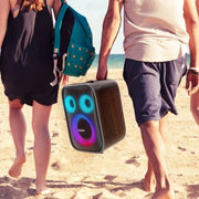 Karaoke Partybox - 3-Weg Speaker - 120 W - 2 Draadloze Microfoons - Verlichting Kleur en Equalizer via App - Mic en Gitaar Input - Zwart