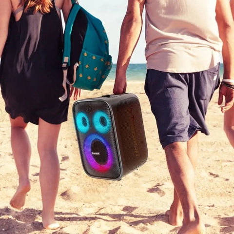 Karaoke Partybox - 3-Weg Speaker - 120 W - 2 Draadloze Microfoons - Verlichting Kleur en Equalizer via App - Mic en Gitaar Input - Zwart